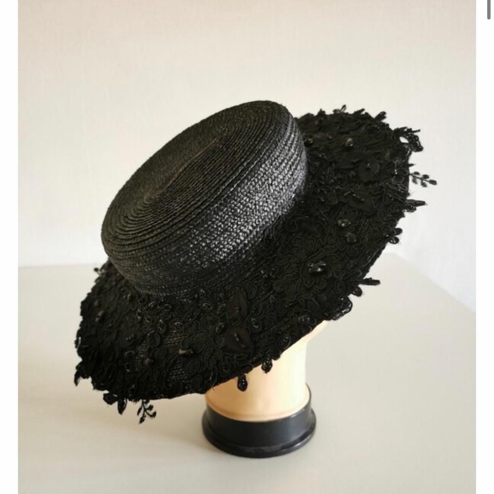 Celestelilou Edwardian Style Black Straw Hat
